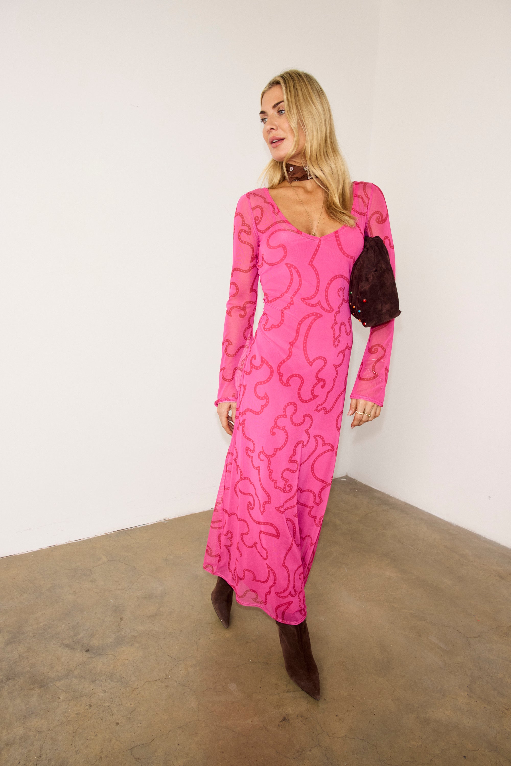 NFD Pink and Red Mesh Dress
