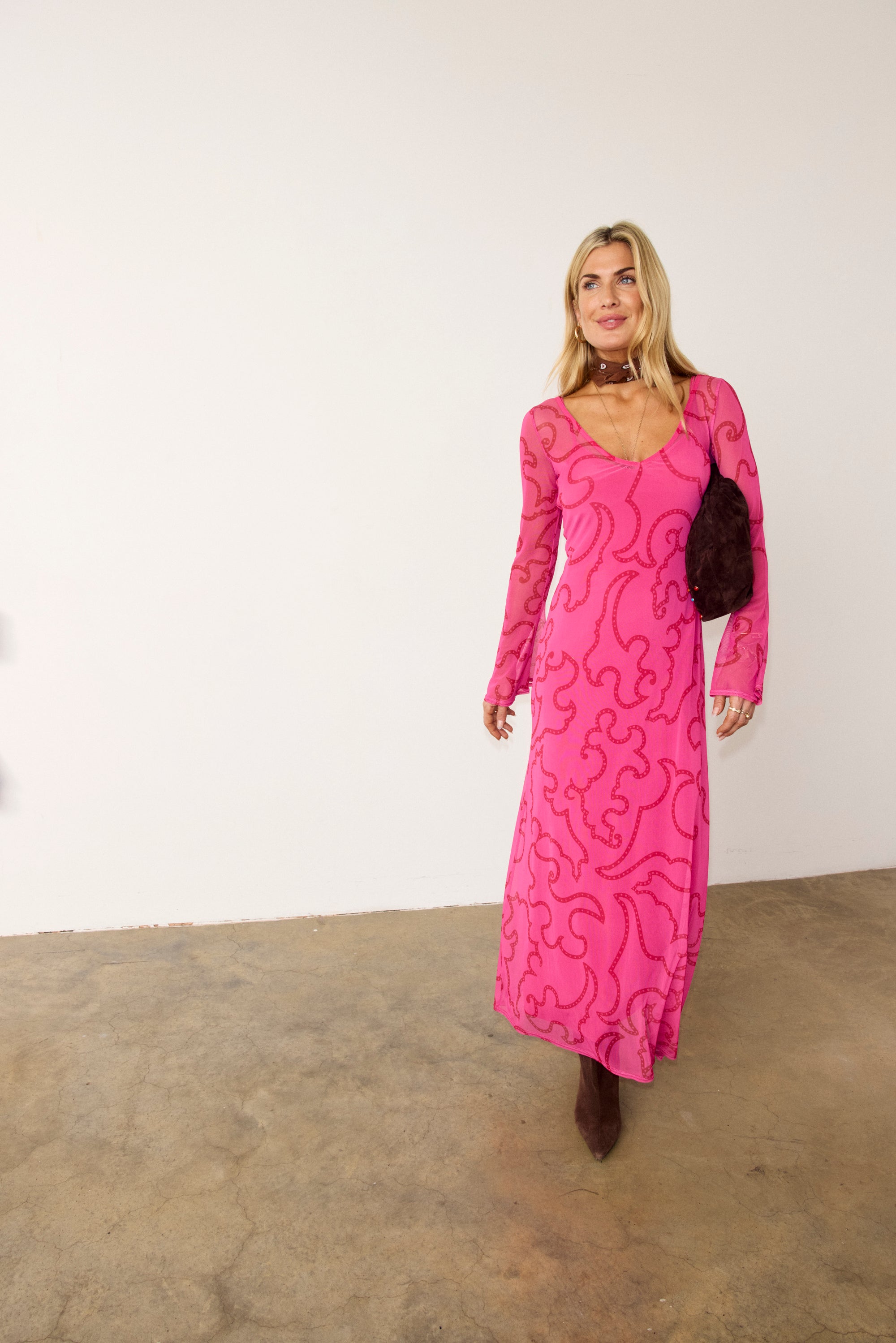 NFD Pink and Red Mesh Dress