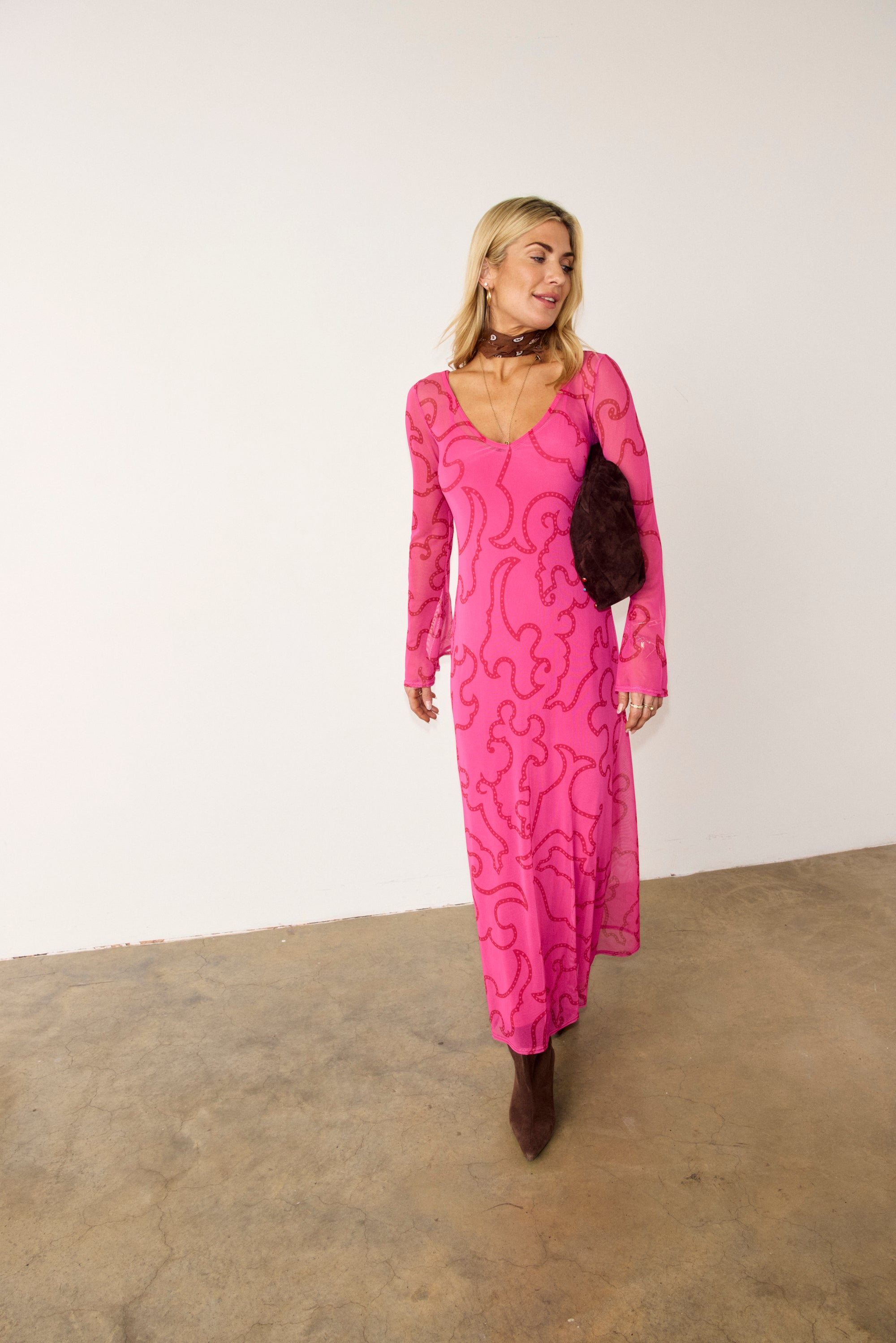 NFD Pink and Red Mesh Dress