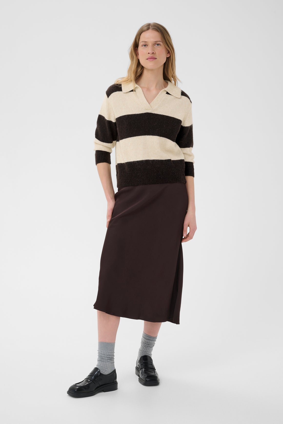 Charlott Pullover Mole Brown Stripe 