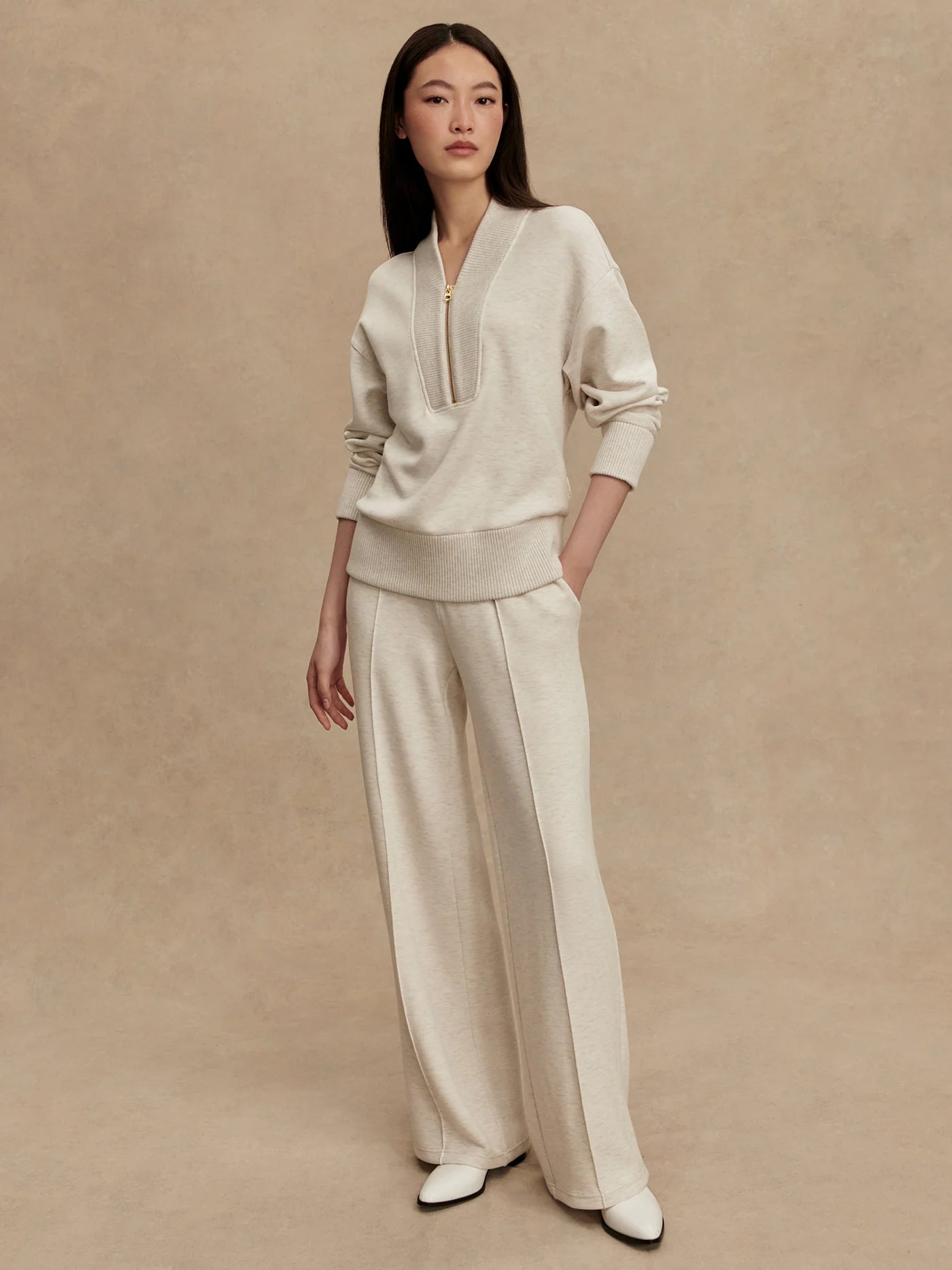 Sally Half Zip Sweat Ivory Marl