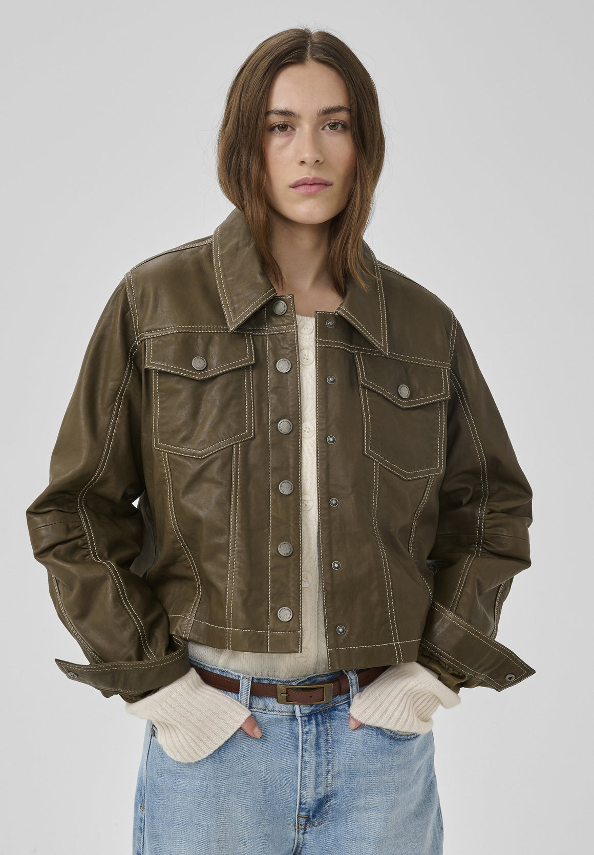 MEW Mateo Leather Jacket Capers green