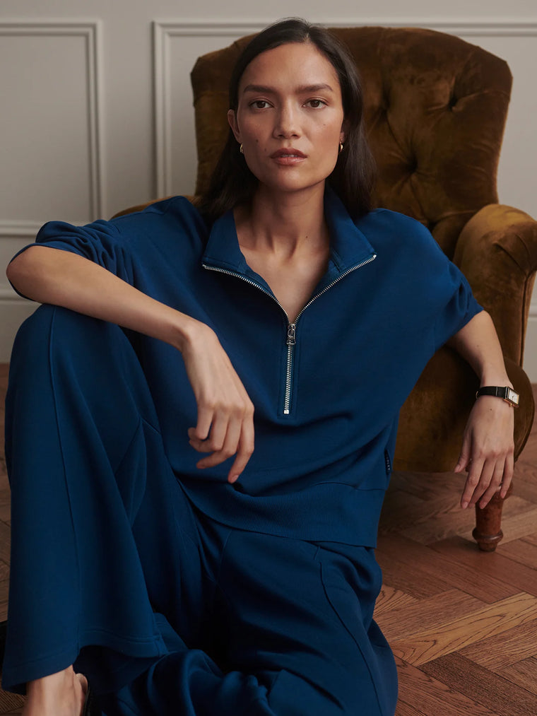 Varley Mavis Mock Neck Sweat Sea Blue