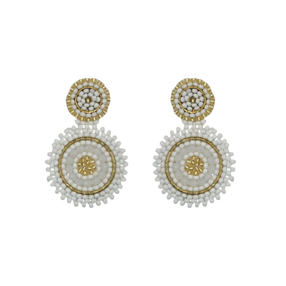 Mini White Mix Beaded Circle Earrings