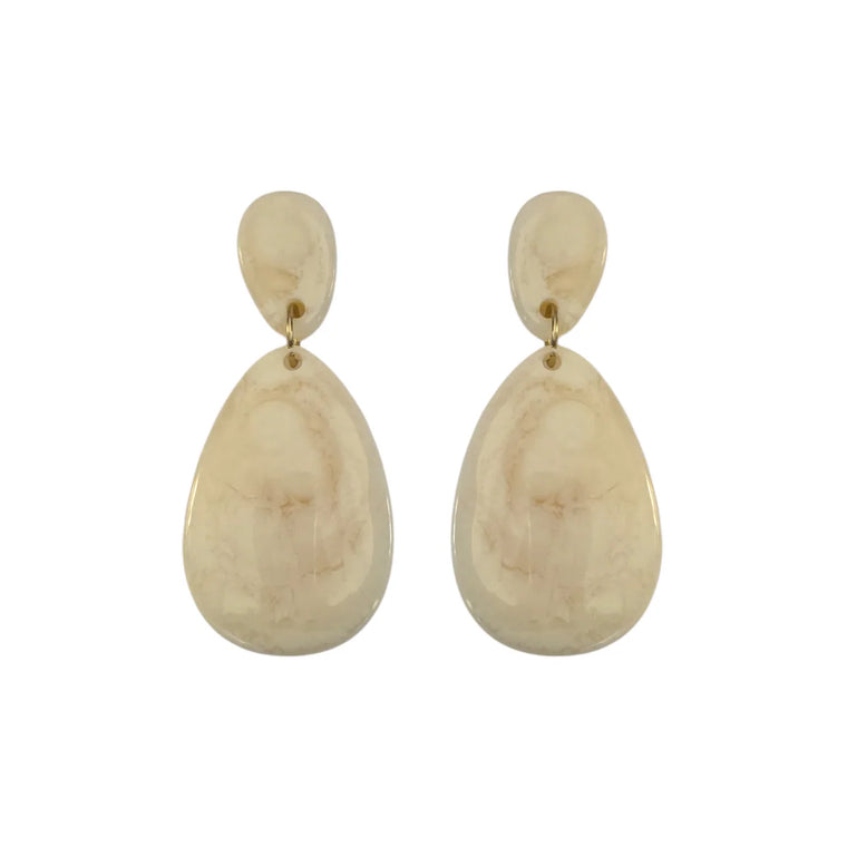 Cream Marble Resin Oval Earrings