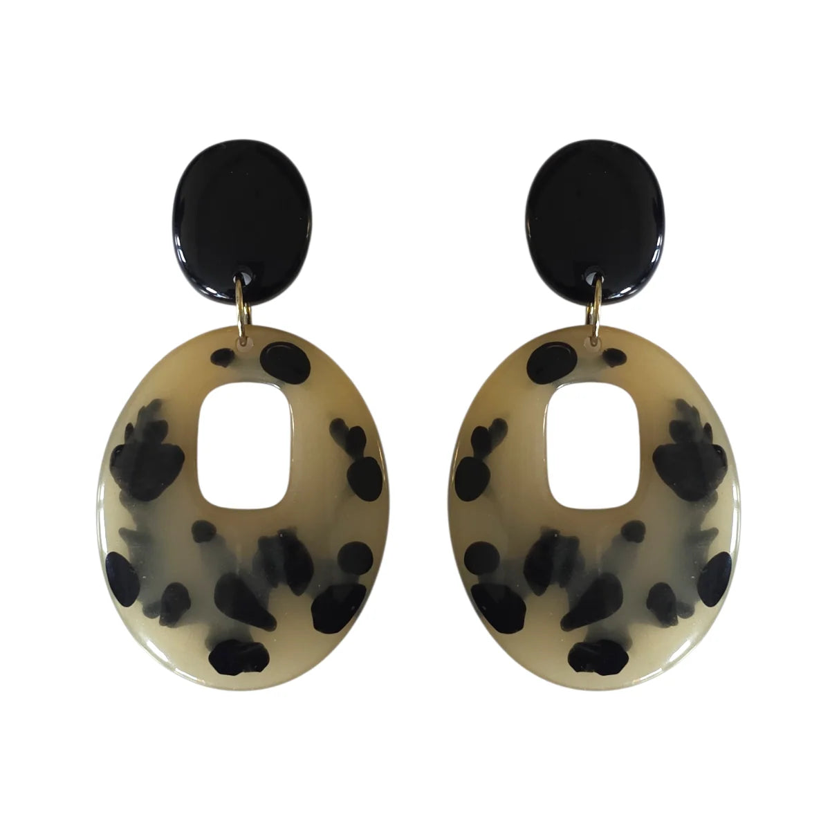 Dalmation Oval Resin Drop Earrings