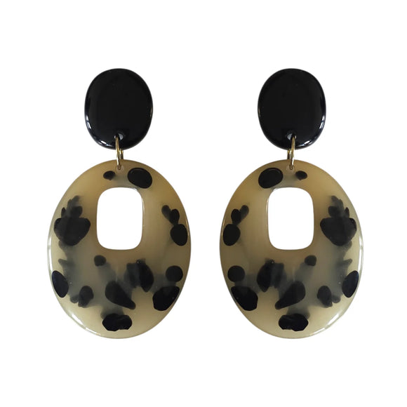 Dalmation Oval Resin Drop Earrings