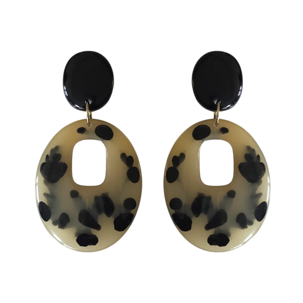 Dalmation Oval Resin Drop Earrings