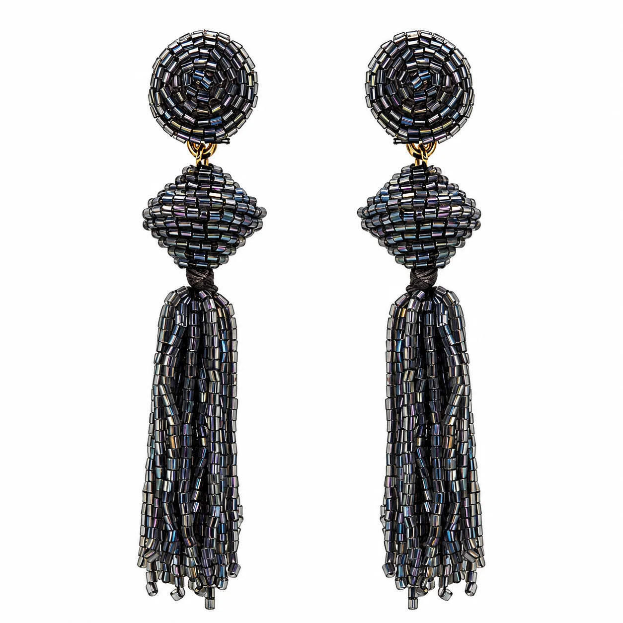Pearlescent Shimmer Beaded Tassel Earrings