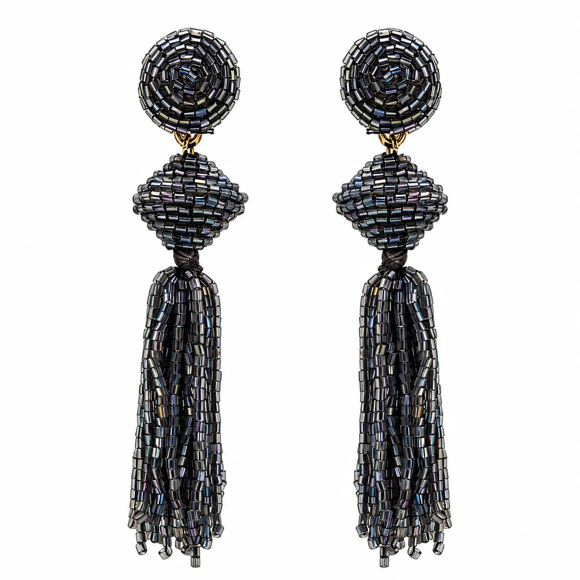 Pearlescent Shimmer Beaded Tassel Earrings