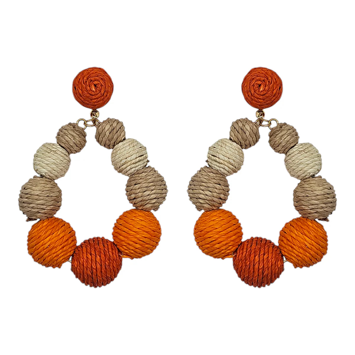 Orange Ombre Raffia Woven Oval Earrings
