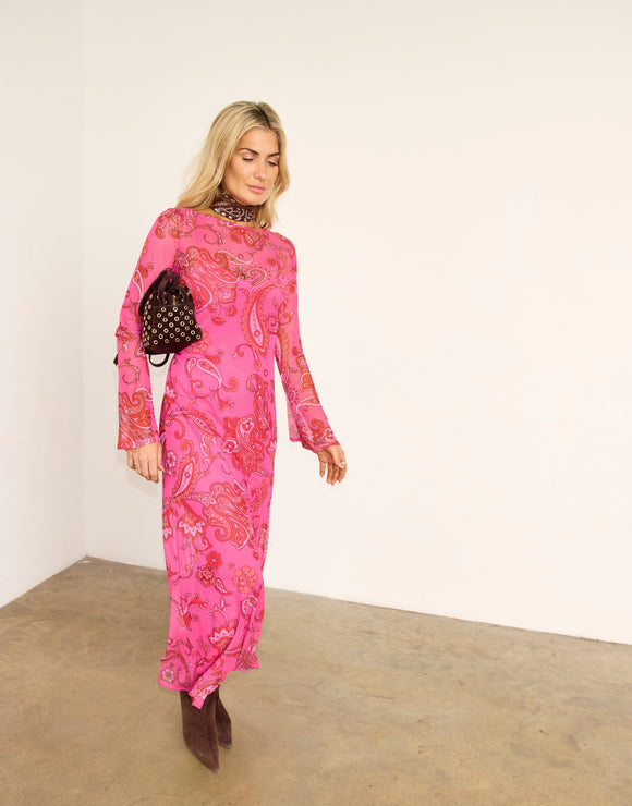 NFD Pink Paisley Mesh Dress