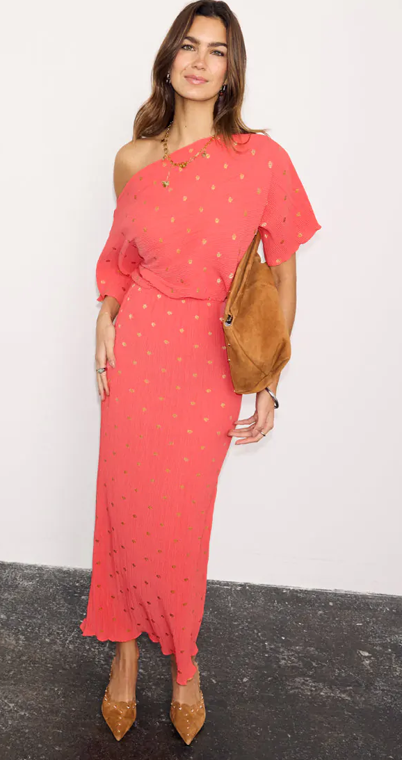 NFD Coral Plisse Tilly Dress